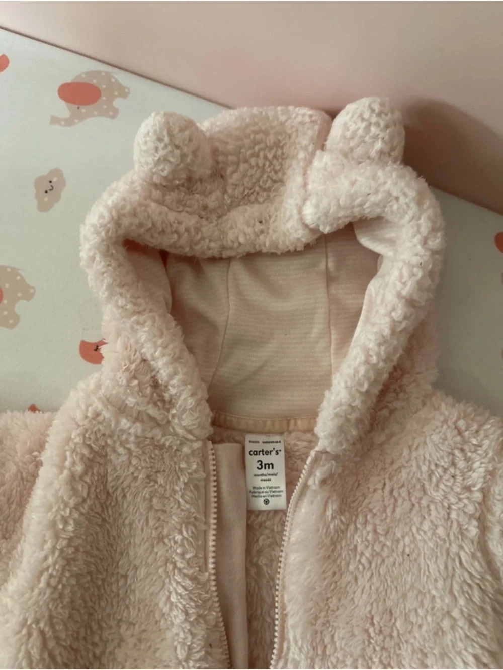 Carter's Light Pink Plush Hooded Fleece Baby One-Piece